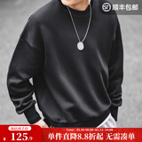 马登工装美式灰色太空棉卫衣无帽圆领空气层宽松打底长袖上衣男秋 黑色 2XL