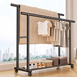 姗姗木艺晾衣架落地挂衣架卧室衣架阳台可移动室内多功能衣服置物架