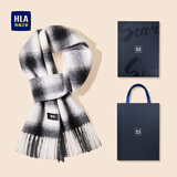海澜之家（HLA）男士纯羊毛围巾时尚格子围巾百搭秋冬保暖防寒防风户外 黑灰格纹