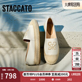 思加图新款大麦鞋复古渔夫鞋平底鞋浅口单鞋女鞋9UA13AA5 浅米 37