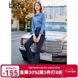 百图betu女装秋季新款衬衫时髦工装口袋休闲时尚牛仔衬衫2309T98 牛仔色 XS