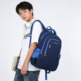 Edison初中生书包护脊减负防泼水大容量双肩包中学生背包L796-13蓝色