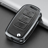 迪加伦 金属真皮 大众汽车钥匙套18款速腾宝来朗逸途观高尔夫6桑塔纳polo捷达甲壳虫钥匙包壳 A款灰+真皮扣 