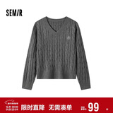 森马（Semir）森柔毛衫|毛衣女刺绣V领显瘦宽松2024绞花上衣复古风109724107014
