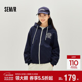 森马（Semir）外套女春季连帽字母刺绣宽松落肩夹克分割学院风上衣101125108002