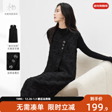 对白【杜鹃同款】黑色细闪小香风无袖连衣裙女2025冬季新款背心裙 经典黑 M