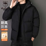 西域骆驼（VANCAMEL）棉服男冬季外套加绒加厚防寒保暖棉衣连帽面包服棉袄 黑色 2XL