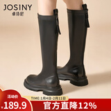 卓诗尼长筒靴女2025年新款春秋高筒靴子厚底皮靴不过膝长靴冬加绒骑士靴 黑色-绒里 35