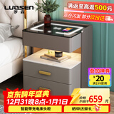罗森（LUOSEN）智能床头柜三层卧室多功能无线充电储物柜 深浅灰