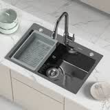 科固（KEGOO）洗菜盆大单槽纳米黑厨房水槽带龙头淘菜洗碗池台中下一体盆K8040