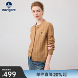 Navigare意大利小帆船女士毛衣秋冬季新款纯绵羊毛长袖开衫通勤针织外套 古巴砂 M
