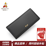 稻草人（MEXICAN）女士钱包头层牛皮多功能零钱包多卡位拉链手拿钱包新年礼物送老婆 长款-黑色