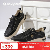 纳维凯尔意大利小帆船男士小白鞋新款舒适增高休闲鞋时尚板鞋 黑色  40