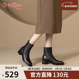金利来（Goldlion）女靴秋冬单靴优雅女鞋牛皮增高粗跟时装靴G608440067黑色37