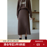 独束大码女装抽绳连帽卫衣套装女秋冬新款胖mm百搭半身裙两件套 咖色半裙 4XL