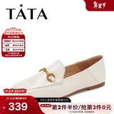 他她（TATA）方头乐福鞋女休闲平底一脚蹬小皮鞋女单鞋春秋款FLC22AM4 米色 36