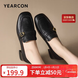 意尔康女鞋中粗跟方头乐福鞋复古英伦风通勤单鞋女 13380W黑色 40