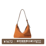 裘真【新年礼物】【明星同款】植鞣胎牛皮腋下经典hobo包通勤真皮女包 焦糖色-小号(胎牛皮版)售罄不预售 小包/大包