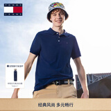 TOMMY JEANS男装珠地棉网眼刺绣商务通勤翻领修身短袖POLO衫 海军蓝002 L (推荐：140-160斤)