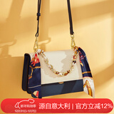 L＇ALPINA袋鼠包包女包牛皮斜挎包女撞色手提包个性丝巾链条包百搭单肩包女