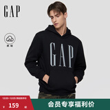 GAP男女装2025秋季新款logo印花抓绒宽松套头连帽衫卫衣786923 黑色 S (165/88A) 亚洲尺码
