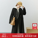 范思蓝恩22FS4099西装式双面呢子大衣女中长款秋冬韩系羊毛呢外套 气质黑 XS