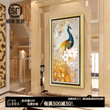 艺米 玄关装饰画竖版走廊过道壁画入户墙画欧式楼梯挂画孔雀有框画 欧式拉丝金框（高透有机玻璃） 70X120cm（适用0.8~1.1米宽玄关过道）