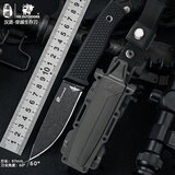 汉道穿越直刀户外生存刀高硬度锋利求生防身刀具冷兵器随身战术刀 黑色