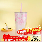 乐扣乐扣（LOCK&LOCK）双层吸管塑料杯樱花夏日畅饮便携水杯750ML粉色（赠吸管刷）