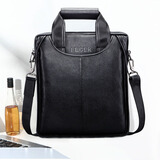 斐格男包单肩包真皮商务公文包男士斜挎包头层牛皮手提包通勤包背包 竖款黑色大号（可放A4文件）真皮