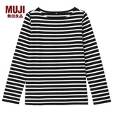 MUJI MUJI 女式 粗棉线条纹长袖T恤 黑*横条 S