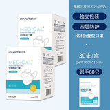 海氏海诺医用外科一次性口罩医用口罩无菌级挂耳式防细菌飞沫透气清薄三层家用防护防尘隔离口罩医用手术外科 （资质随机）医用N95成人60只【独立包装】