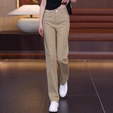 RAJKPOOR新品纯棉牛仔裤女2026春秋季休闲窄版高腰显瘦小个子九分直筒裤子 卡其色长裤《春秋款》 XL /29-建议116-125斤