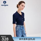 Navigare意大利小帆船短袖针织衫女士夏季舒适修身小外套中袖开衫短款T恤 海军蓝 L 码