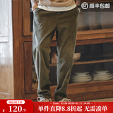 马登工装美式复古灯芯绒束脚长裤松紧腰条绒滑板锥型直筒休闲裤子男秋 军绿色 XL