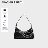 CHARLES&KEITH柔软拉链式褶皱单肩包腋下包包女包女士生日新年礼物CK2-40782472 Noir黑色 S