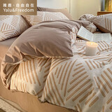 雅鹿·自由自在纯棉学生宿舍三件套0.9/1.2米单人床上下铺床单被套1.5米 简格