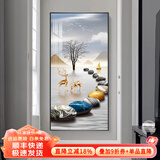 墨派（Mopai）玄关装饰画竖版现代简约走廊过道背景墙壁画入户轻奢挂画免打孔 石来运转 90*180cm烤瓷镶钻+铝合金边框