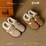 ZHR勃肯鞋女2025年冬加绒真牛皮棉鞋女羊羔毛豆豆鞋女AB55B驼色40