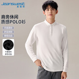 真维斯（Jeanswest）POLO衫男2025秋冬长袖潮牌速干抗菌休闲翻领休闲上衣白色4XL