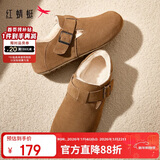红蜻蜓女棉鞋秋冬保暖百搭一脚蹬复古厚绒毛毛鞋女鞋WBB34453驼色37