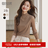 熙世界肌理蕾丝打底衫女2024秋冬新款花边半高领内搭长袖T恤上衣 布丁卡其 M