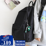 viney背包女双肩包男书包初中高中大学生旅行包小学生三到六年级电脑包时尚大容量简约轻便休闲旅游户外出游韩版运动黑色+恐龙挂件