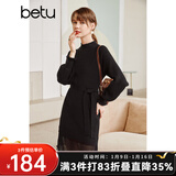 betu百图女装网纱拼接小高领木耳边灯笼袖针织连衣裙女2110T69 黑色 L