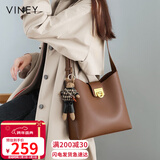 viney牛皮包包女包品牌水桶包轻奢单肩斜挎包生日元旦礼物送女生女友