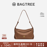 BAGTREE【明星同款】包包树奶盒包植鞣皮单肩斜挎腋下通勤Hobo枕头女士包 烤棕色-中号【磁吸拉链款】 高级小众圣诞节礼物女