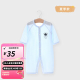 婧麒婴儿衣服夏季薄款新生宝宝提花连体衣纯棉空调服爬服夏装单件 宇航员蓝 80cm
