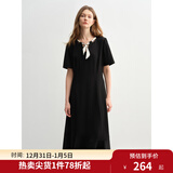 独束大码女装2025夏新款波点飘带连衣裙微胖收腰赫本风气质小黑裙 乌梅黑-长款 3XL （尺码：5）