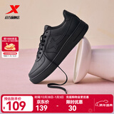 特步男鞋运动鞋空军一号情侣板鞋百搭休闲鞋时尚耐磨防滑运动鞋潮板鞋 黑/黑底【女款新版】 38