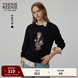 Teenie Weenie小熊秋季简约圆领套头卫衣学院风短款上衣休闲时尚女 黑色 M (165) 【尺码偏大，建议拍小一码】